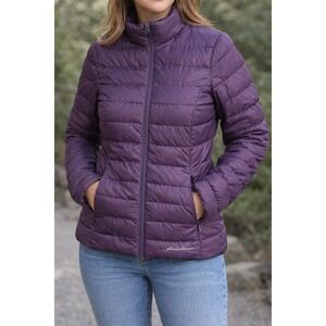 Eddie Bauer Women's Purple Down Puffer Jacket EB650 Lightweight Warm Packable
